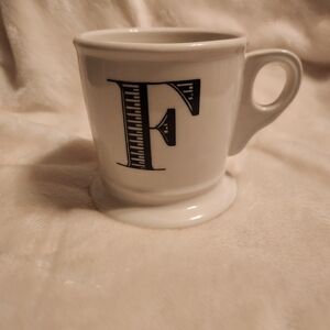 Anthropologie Monogram F mug Letter Coffee Cup White Black